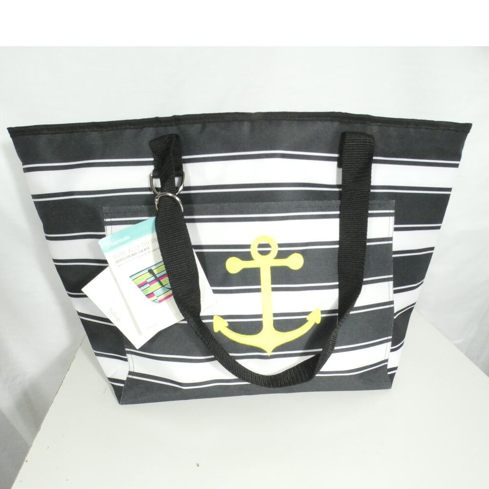 Thirty One Tote-Ally Thermal Ribbon Stripe Anchor Cooler Leak Lock Lining NWT